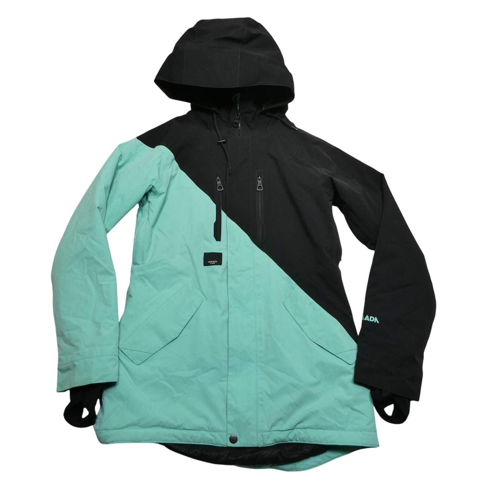 Armada Jacket Mens Small Green Black Colorblock Hooded Ski Snow 10kmm Waterproof